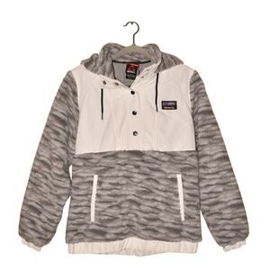 GERRY NEW $100 Sherpa Fleece Hooded Snap-Up‎ Jacket Gray White Small